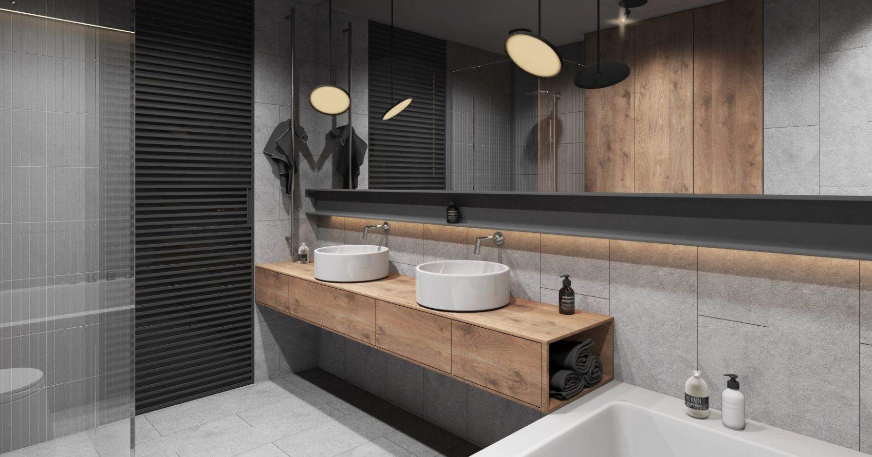 salle de bain moderne double vasque bois
