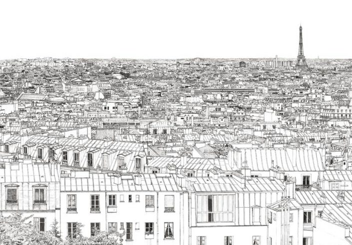 Papier peint panoramique entre Invalides et Tour Eiffel a Paris