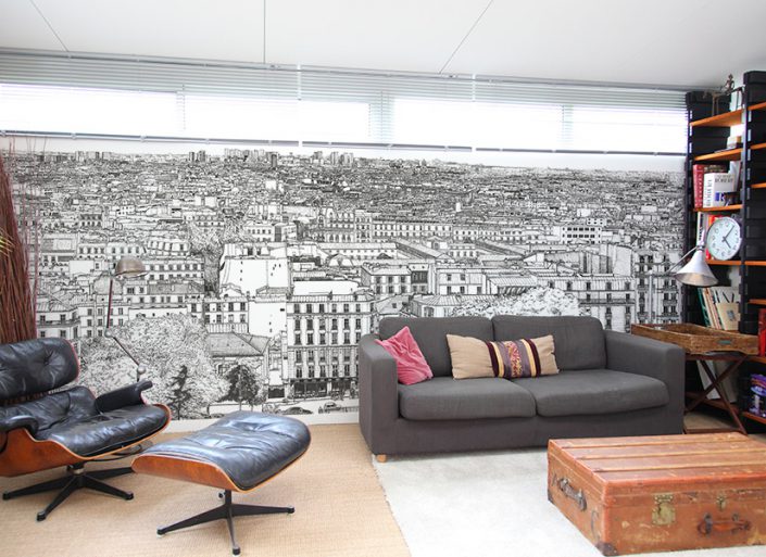 Salon avec Papier peint big panoramique Montmartre