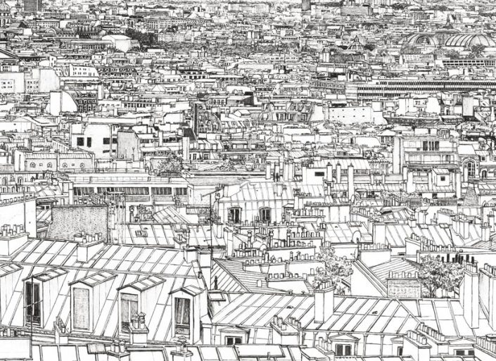 Zoom sur les toits parisiens Papier peint panoramique entre Invalides et Tour Eiffel a Paris