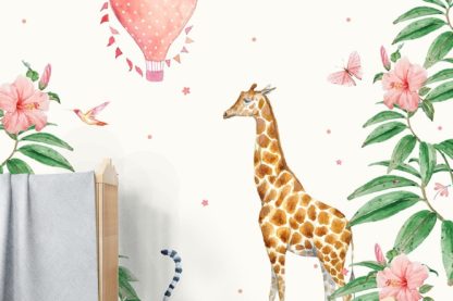 Papier peint avec girafe et montgolfière