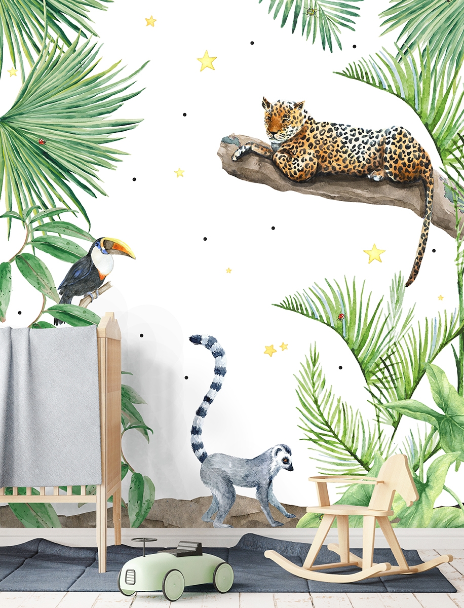 Papier peint avec thème animalier dont trois animaux