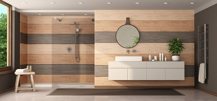 lambris bois horizontale multicolore salle de bain design