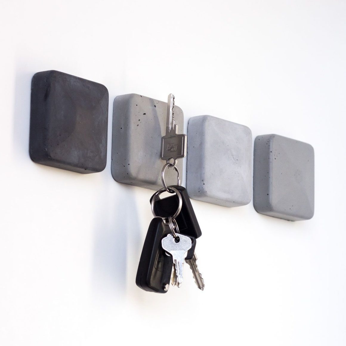 4 cube de béton aimantés pour accrocher ses clés, porte-clés en béton