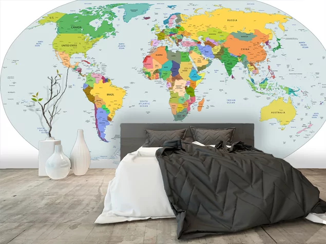 Carte du monde avec pays, art mural de la carte du monde, carte à